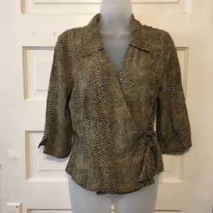 Silk Snakeskin Print Wrap Blouse Sz MP 3/4 Sleeves